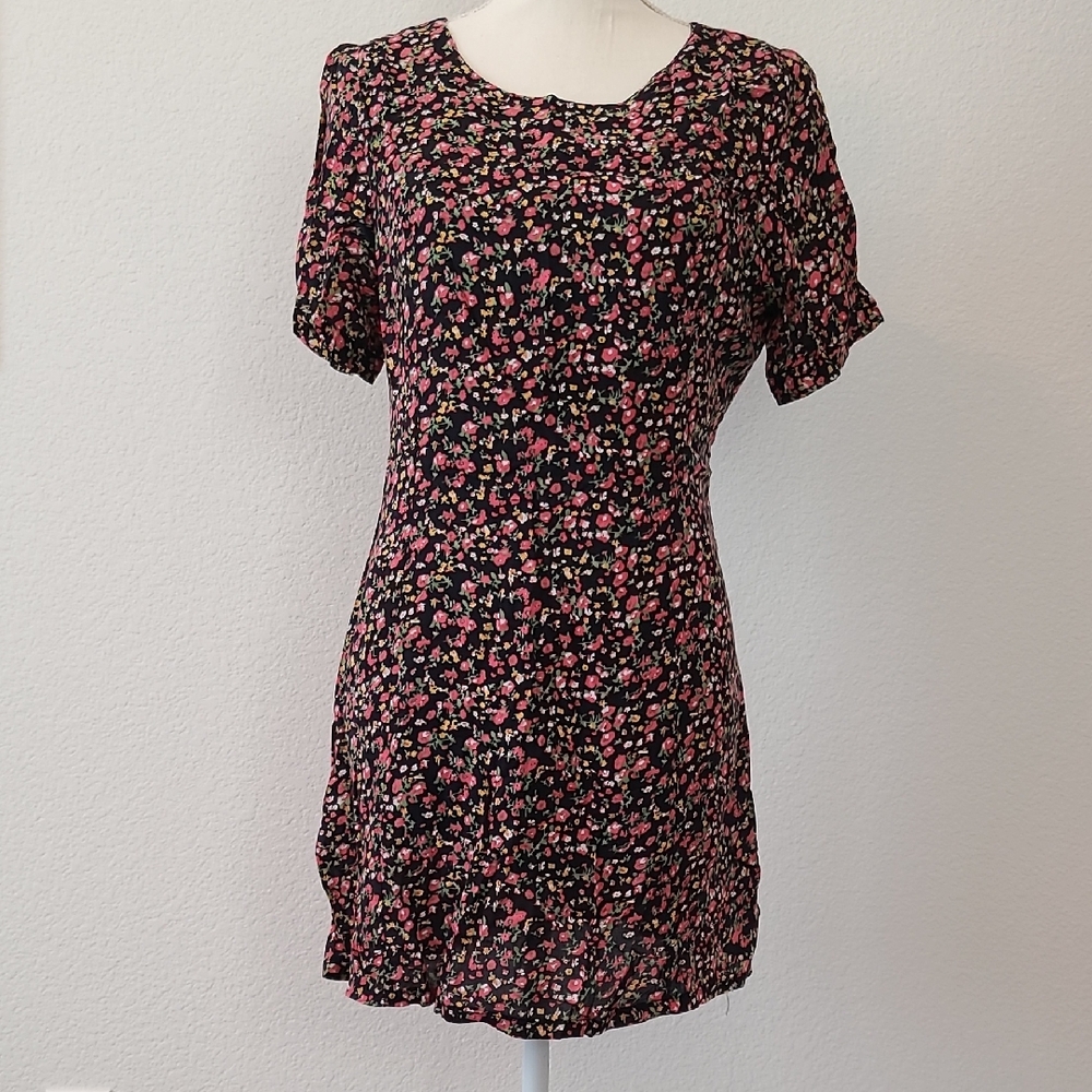 Studio Black and Pink Floral Mini Dress